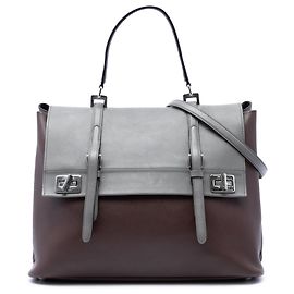 Prada Brown Large Bicolor City Calf Double Flap Satchel Tasche