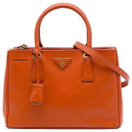 Prada Orange Small Saffiano Lux Galleria Double Zip Satchel