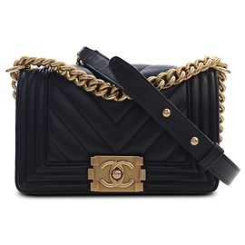 Chanel Black Small Chevron Lambskin Boy Flap
