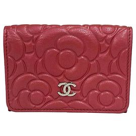 CHANEL Camellia Leather Trifold Wallet