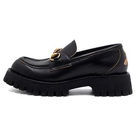 Gucci Chunky Loafer für Damen mit schwarzer Lug-Sohle und goldenem Pferdebit