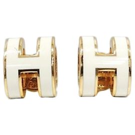 Hermès Pendiente Mini Pop Gold Blanc White
