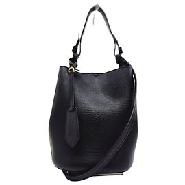 Burberry Borsa a secchiello crossbody Haymarket Ron in pelle nera