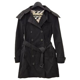 Burberry Meio Trench Coat com Capuz Preto Condição