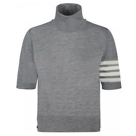 Thom Browne Jersey gris de manga corta y cuello alto para mujer