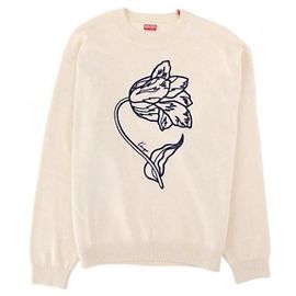 Kenzo Woll-Baumwoll-Pullover mit Tulpenstickerei Off White