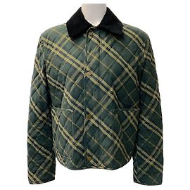 Veste Burberry en twill de coton matelassé à carreaux avec garniture en velours côtelé Vert / Noir