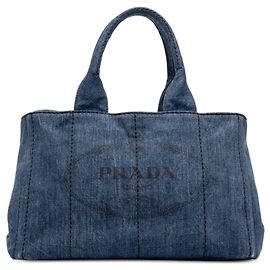 Borsa Tote Prada Denim Canapa Logo Blu