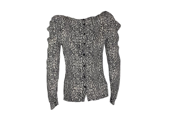 Top Maje in seta leopardata bianca e nera Nero Bianco - vista 2