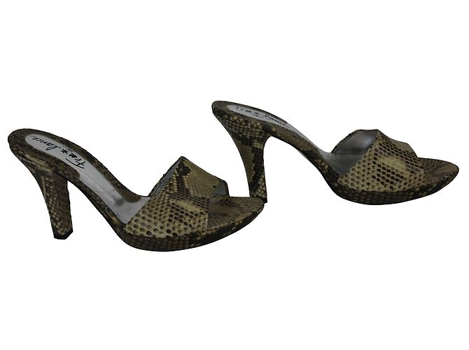 Free Lance Mules Python Leather Brown Cream - view 3