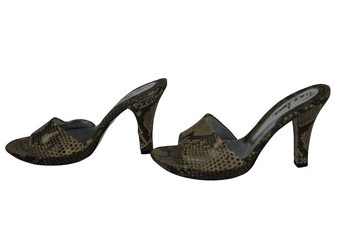 Free Lance Mules Python Leather Brown Cream - view 4