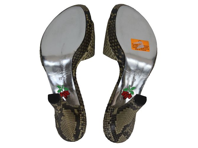 Free Lance Mules Python Leather Brown Cream - view 5