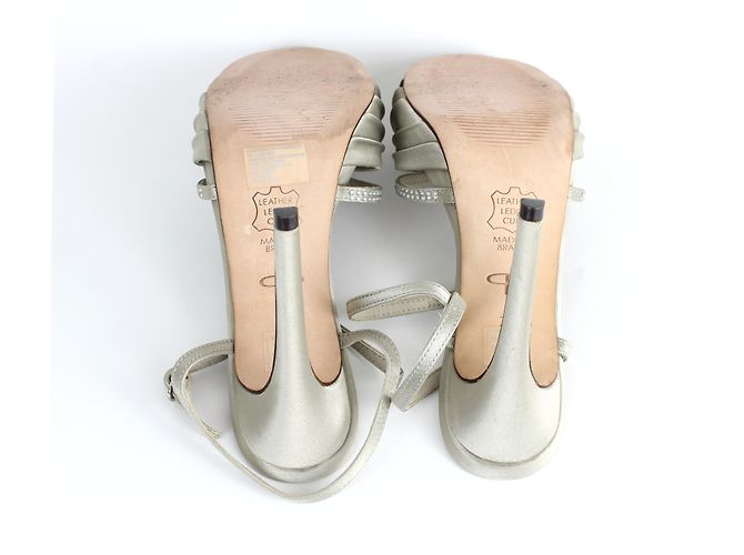 Pied à Terre Grey Satin Rhinestone Sandals Size 39 - view 4