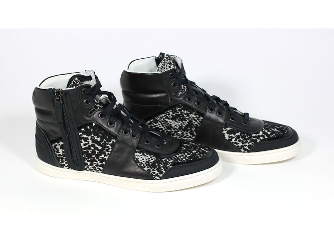 Sneakers alte Lanvin bianco e nero in pelle di agnello e cotone Taglia 38 - vista 2