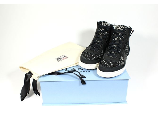 Sneakers alte Lanvin bianco e nero in pelle di agnello e cotone Taglia 38 - vista 6