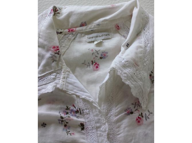 Camicia American Outfitters Ricamata a Maniche Lunghe Bianca in Cotone Bianco - vista 4