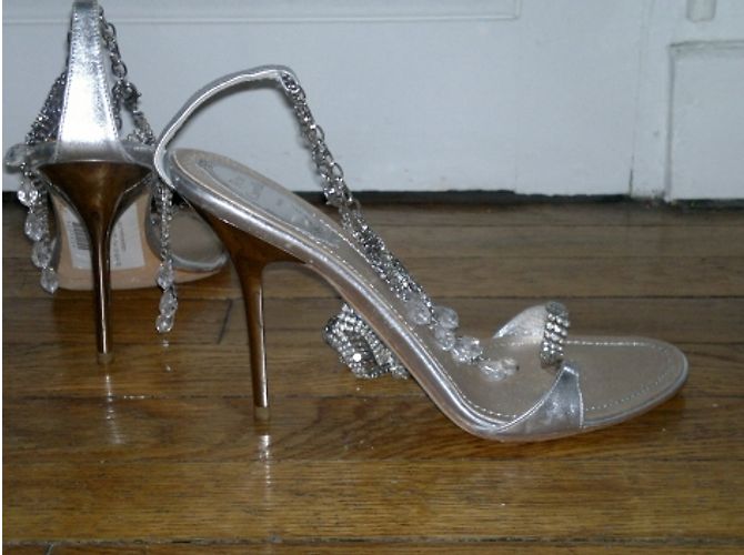 Sandali Rene Caovilla Argento in Pelle con Strass - vista 3
