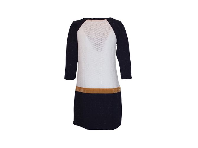 Abito Bash in pizzo tweed e velluto bianco blu navy Caramello - vista 2