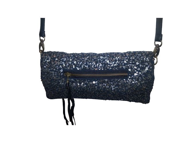 Autre Marque Pochette in tessuto nero con paillettes - vista 2