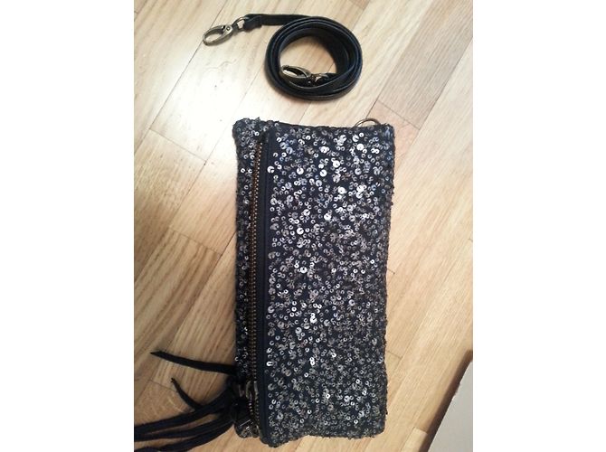 Autre Marque Pochette in tessuto nero con paillettes - vista 3