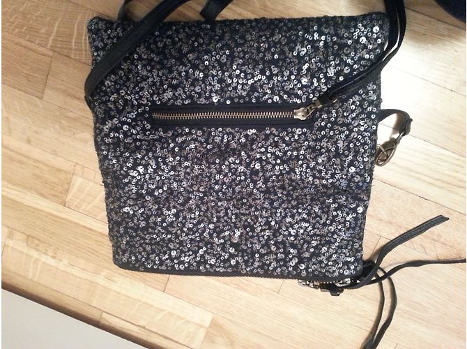 Autre Marque Pochette in tessuto nero con paillettes - vista 5