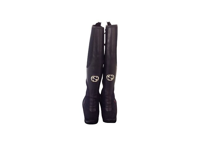 Botas planas Gucci de cuero y lona negras Negro - vista 2