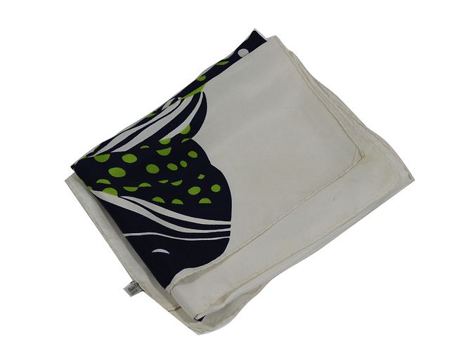 Sciarpa Christian Dior in seta motivo uccello blu beige verde - vista 2