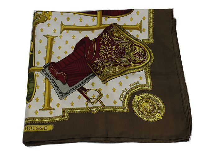 Hermès Schals Braun Grün Bordeaux Gelb - Ansicht 2