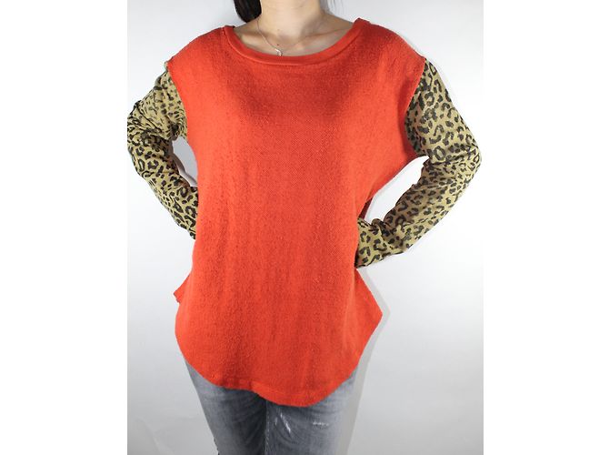 Leon & Harper Sweat-shirt Orange Imprimé léopard - vue 3