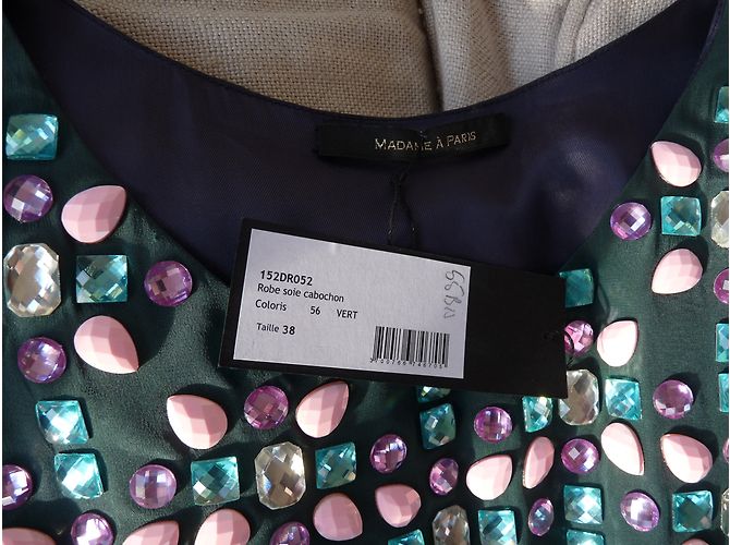 Abito in seta verde Madame A Paris con paillettes multicolore - vista 5