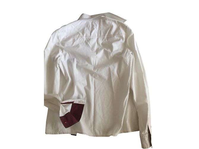 Autre Marque Camicia bianca in cotone con dettagli scozzesi rossi Multicolore - vista 2