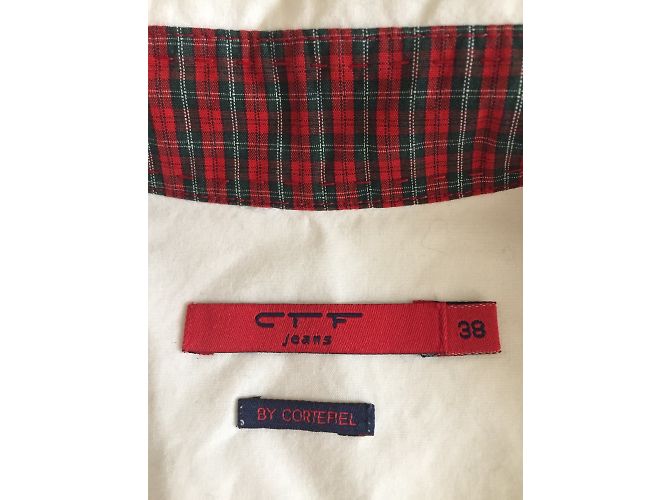 Autre Marque Camicia bianca in cotone con dettagli scozzesi rossi Multicolore - vista 3