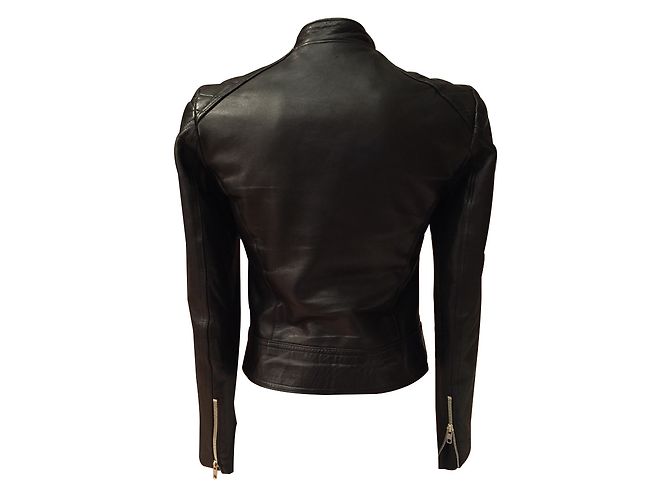 Autre Marque Aqua Leather Steppjacke Leder Bikerjacke Schwarz Grösse 38 - Ansicht 2
