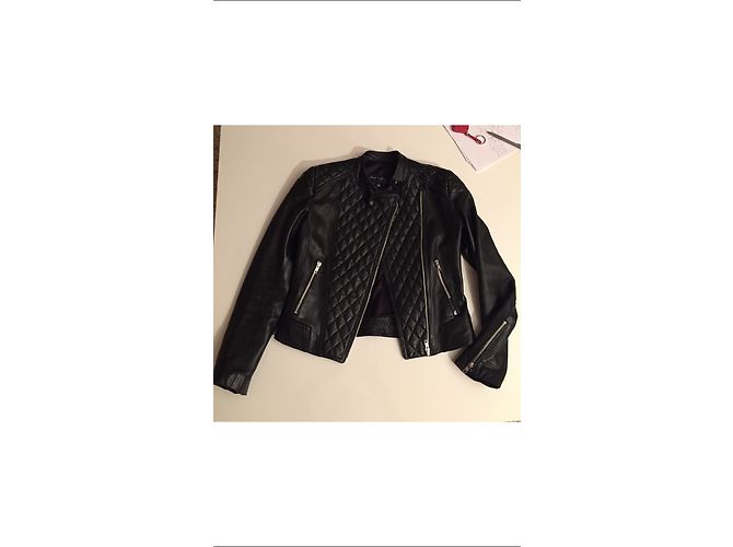 Autre Marque Aqua Leather Steppjacke Leder Bikerjacke Schwarz Grösse 38 - Ansicht 3