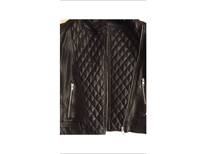 Autre Marque Aqua Leather Steppjacke Leder Bikerjacke Schwarz Grösse 38 - Ansicht 6