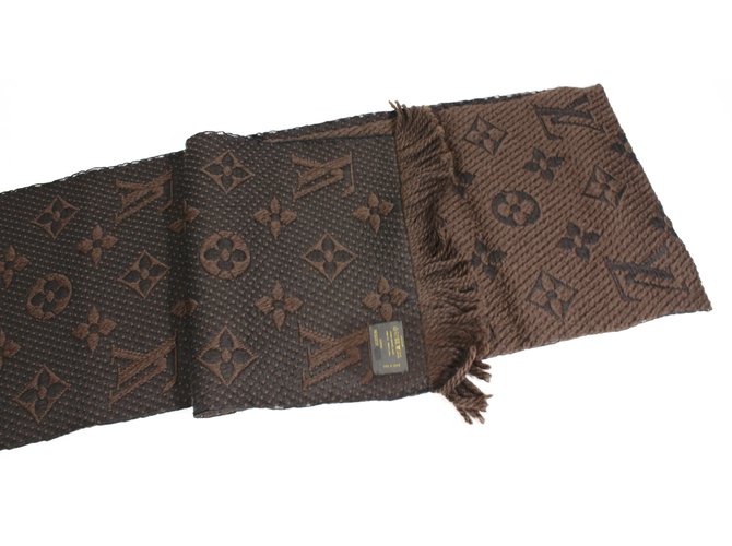 Sciarpa Louis Vuitton Logomania marrone seta e lana - vista 2