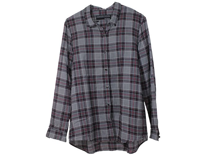 The Kooples Camisa de cuadros de algodón Gris Blanco Negro Rojo - vista 2