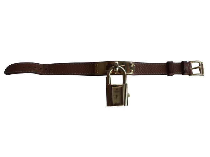 Relógio Hermès Kelly Caixa de Cadeado Ouro Couro Barenia Marrom - vista 2