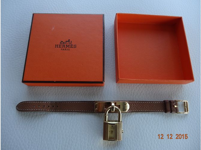 Relógio Hermès Kelly Caixa de Cadeado Ouro Couro Barenia Marrom - vista 3