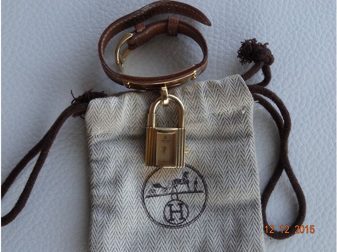 Relógio Hermès Kelly Caixa de Cadeado Ouro Couro Barenia Marrom - vista 5