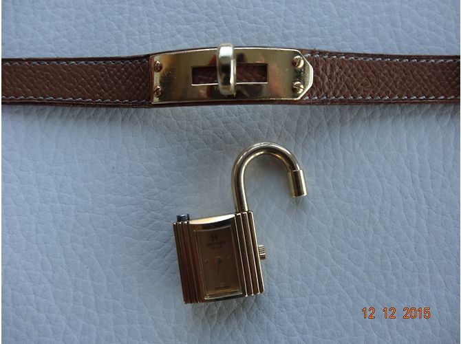 Relógio Hermès Kelly Caixa de Cadeado Ouro Couro Barenia Marrom - vista 7