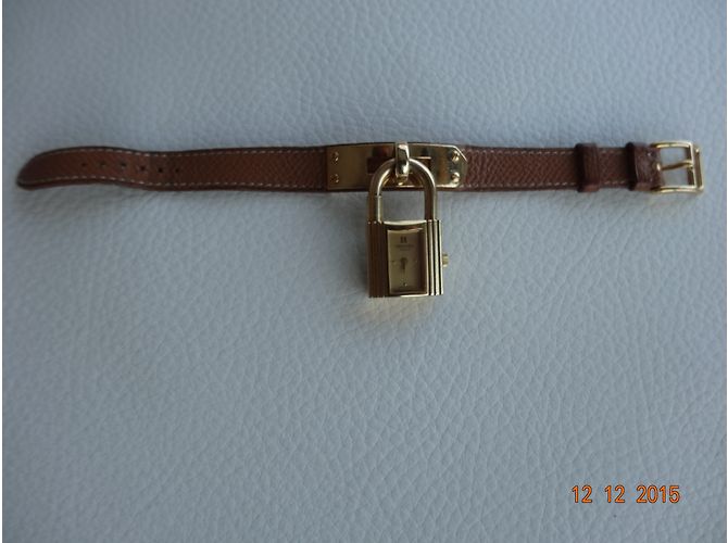 Relógio Hermès Kelly Caixa de Cadeado Ouro Couro Barenia Marrom - vista 9