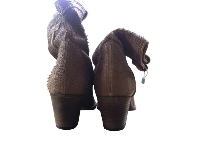 Autre Marque Python Effect Leather Ankle Boots Taupe - view 2