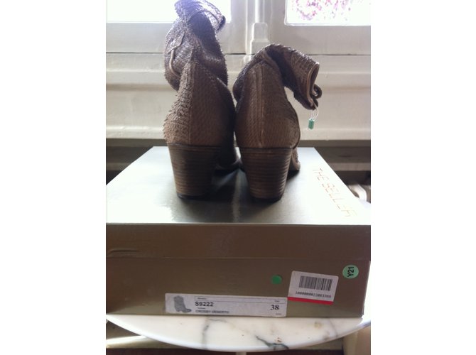 Autre Marque Python Effect Leather Ankle Boots Taupe - view 3