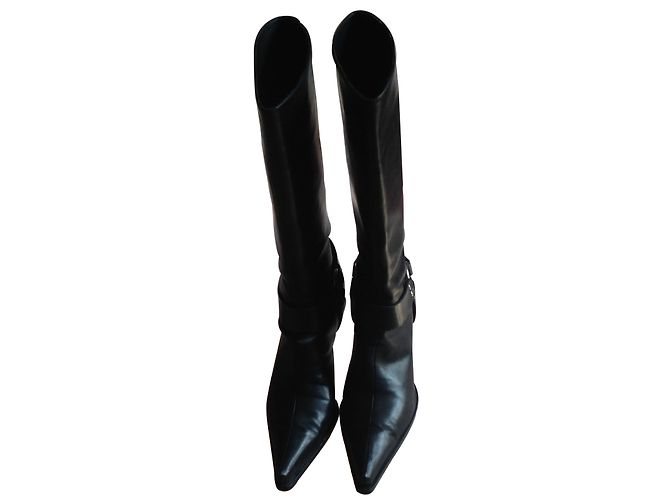 Botas Sergio Rossi de cuero negro con tacón alto - vista 2