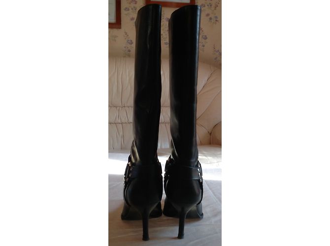 Botas Sergio Rossi de cuero negro con tacón alto - vista 4