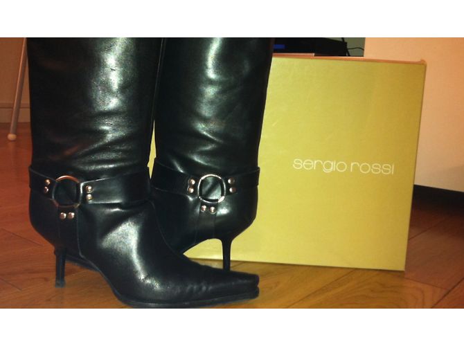 Botas Sergio Rossi de cuero negro con tacón alto - vista 5