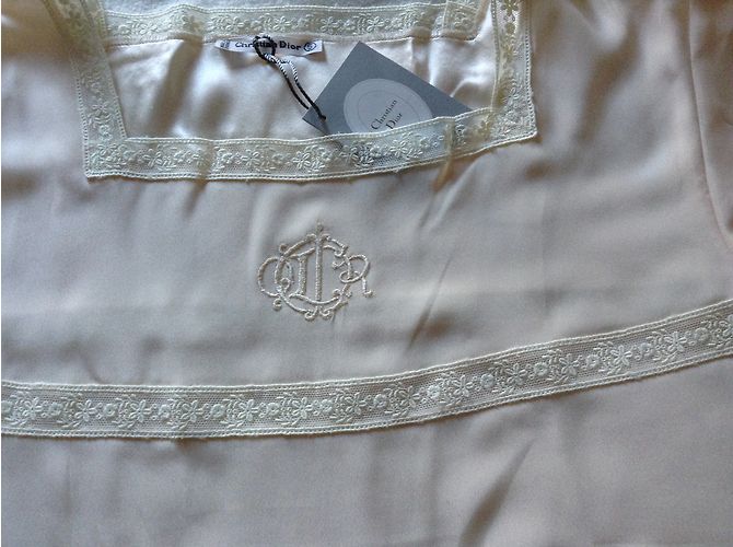 Conjunto de Camisón y Albornoz Christian Dior de Seda Blanco - vista 6
