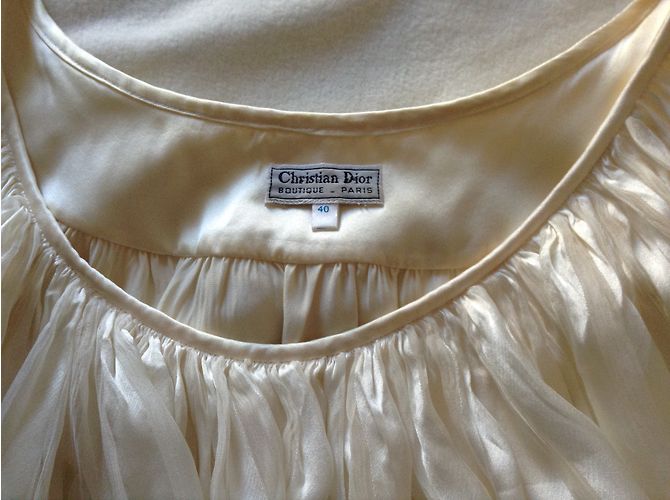 Camicia da notte lunga Christian Dior in seta bianca Bianco - vista 3