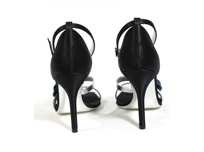 Sandali Louis Vuitton in satin nero e pelle argento 37 - vista 3